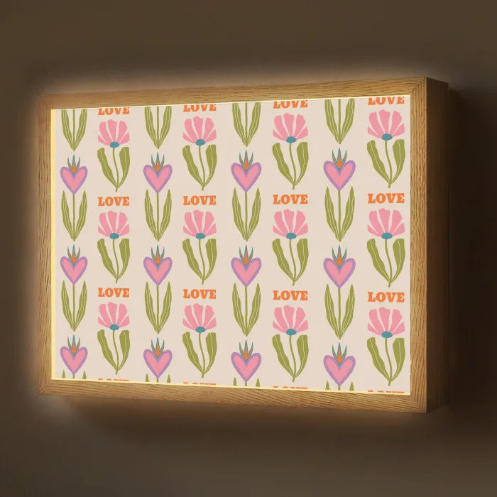 Love - Patroon - Bloemen - Hartjes Light Box met batterij (Wandlamp) middel 907 -z3d_website