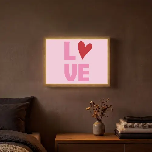 Love - Roze - Hart - Valentijn Light Box met batterij (Wandlamp) middel -sfeer4