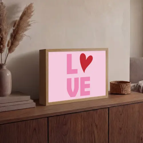 Love - Roze - Hart - Valentijn Light Box met batterij (Wandlamp) middel -sfeer2