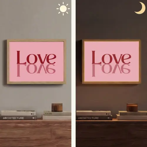 Love - Roze - Spiegeling Light Box met batterij (Wandlamp) middel -sfeer3