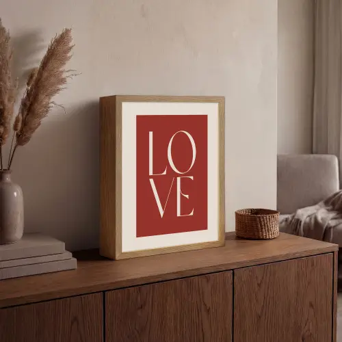 Love - Rood - Minimalistisch Light Box met batterij (Wandlamp) middel -sfeer2