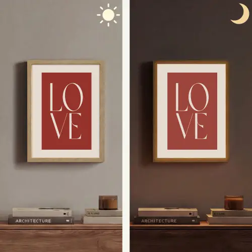 Love - Rood - Minimalistisch Light Box met batterij (Wandlamp) middel -sfeer3