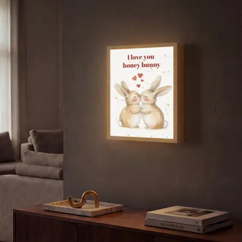 Liefde - Rood - konijn Light Box met batterij (Wandlamp) middel -sfeer1