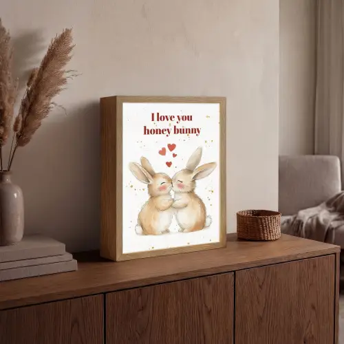 Liefde - Rood - konijn Light Box met batterij (Wandlamp) middel -sfeer2
