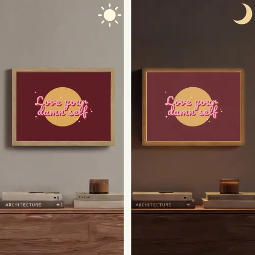 love your damn self - Cirkel - Glitter - Rood Light Box met batterij (Wandlamp) middel -sfeer3