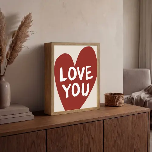 Loveyou - Hart - Rood Light Box met batterij (Wandlamp) middel -sfeer2
