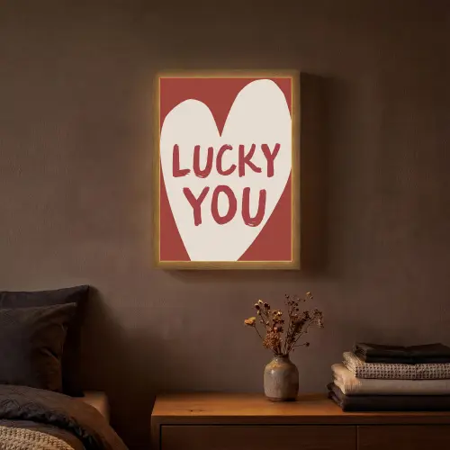 Lucky - Hart - Rood Light Box met batterij (Wandlamp) middel -sfeer4