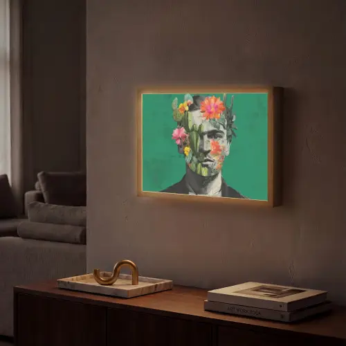 Man - Planten - Groen Light Box met batterij (Wandlamp) middel -sfeer1