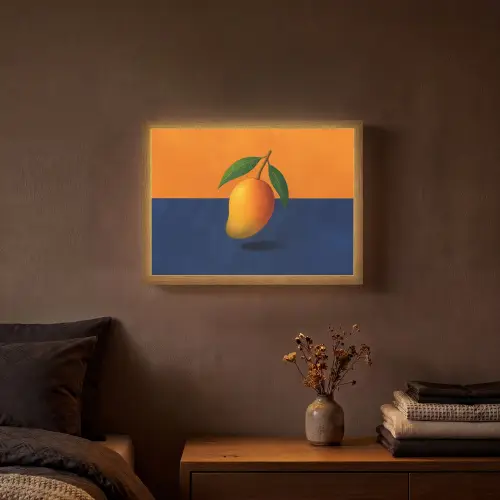 Mango - Vlakken - Bladeren - Oranje Light Box met batterij (Wandlamp) middel -sfeer4