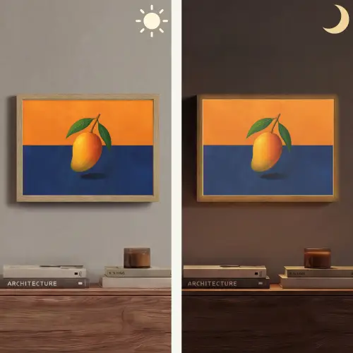 Mango - Vlakken - Bladeren - Oranje Light Box met batterij (Wandlamp) middel -sfeer3