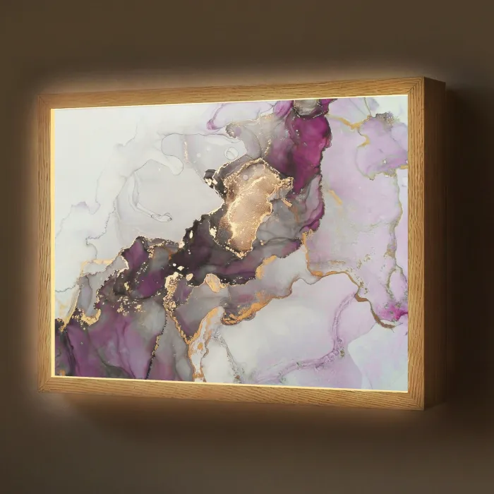 Marmer - Abstract - Goud - Paars Light Box met batterij (Wandlamp) middel -z3d_website