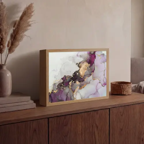 Marmer - Abstract - Goud - Paars Light Box met batterij (Wandlamp) middel -sfeer2