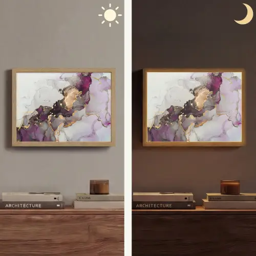 Marmer - Abstract - Goud - Paars Light Box met batterij (Wandlamp) middel -sfeer3