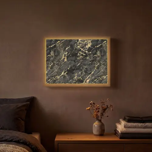 Marmer - Zwart - Goudstructuur Light Box met batterij (Wandlamp) middel 907 -sfeer4