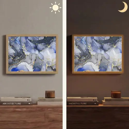 Marmer - Goud - Abstract - Blauw Light Box met batterij (Wandlamp) middel -sfeer3