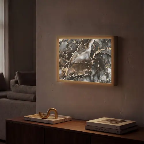 Marmer - Goud - Glitter - Luxe Light Box met batterij (Wandlamp) middel -sfeer1