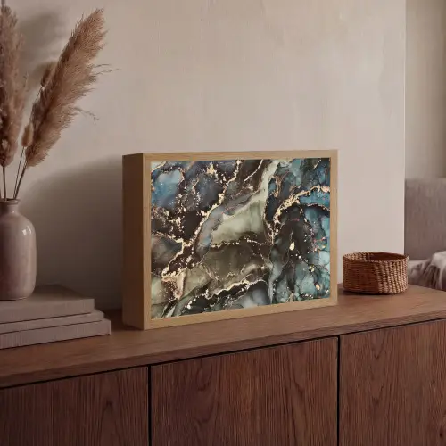 Marmer - Goud - Groen Light Box met batterij (Wandlamp) middel -sfeer2