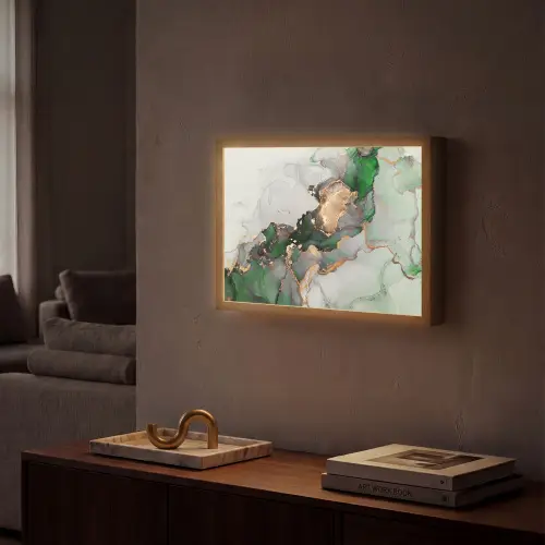 Marmer - Goud - Groen - Luxe Light Box met batterij (Wandlamp) middel -sfeer1