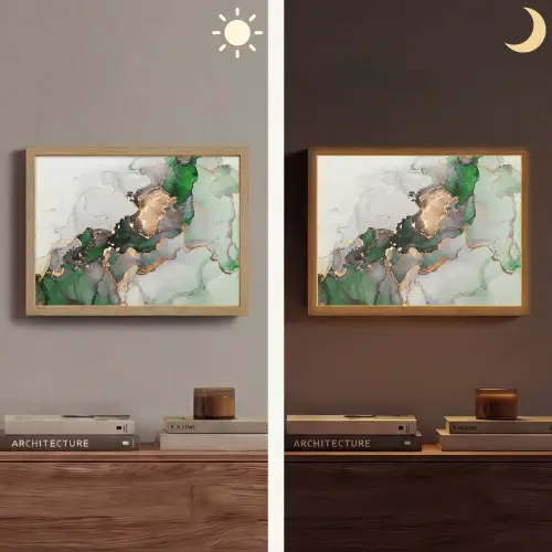 Marmer - Goud - Groen - Luxe Light Box met batterij (Wandlamp) middel -sfeer3