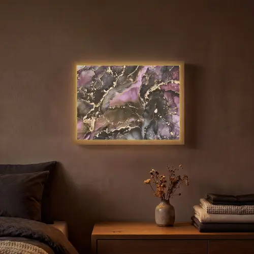 Marmer - Gold - Steen - Abstract Light Box met batterij (Wandlamp) middel -sfeer4