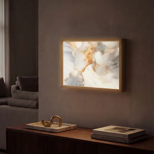 Marmer - Grijs - Goud Light Box met batterij (Wandlamp) middel -sfeer1