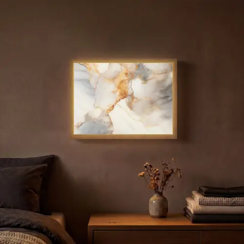 Marmer - Grijs - Goud Light Box met batterij (Wandlamp) middel -sfeer4