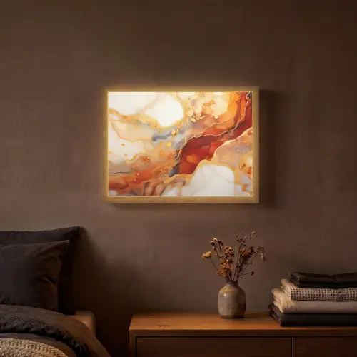 Marmer - Oranje - Goud - Modern - Abstract Light Box met batterij (Wandlamp) middel -sfeer4