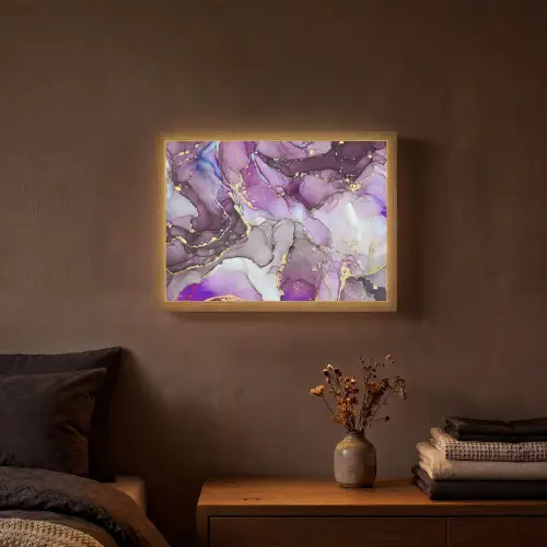 Marmer - Roze - Paars - Gold Light Box met batterij (Wandlamp) middel -sfeer4