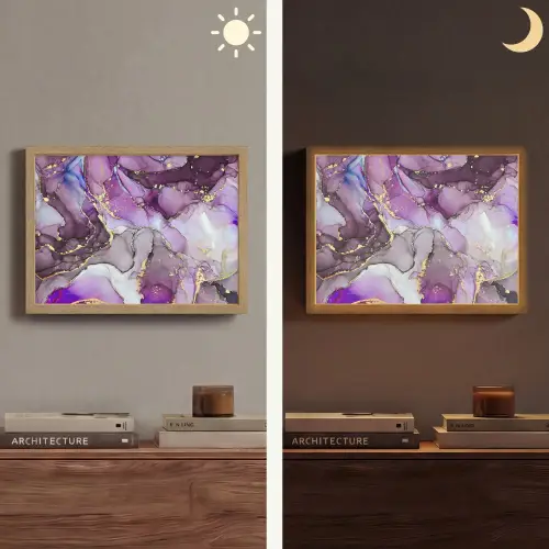 Marmer - Roze - Paars - Gold Light Box met batterij (Wandlamp) middel -sfeer3