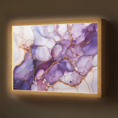 Marmer - Paars - Lila - Goud Light Box met batterij (Wandlamp) middel -z3d_website