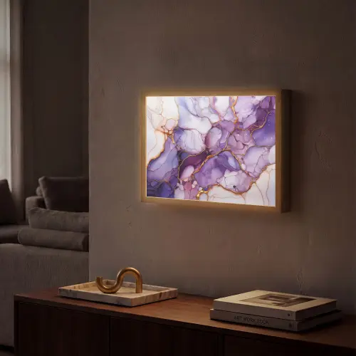 Marmer - Paars - Lila - Goud Light Box met batterij (Wandlamp) middel -sfeer1
