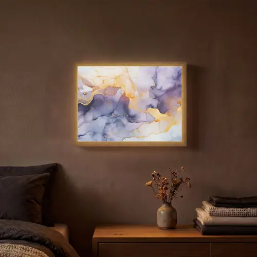 Marmer - Paars - Lila - Goud - Abstract Light Box met batterij (Wandlamp) middel -sfeer4