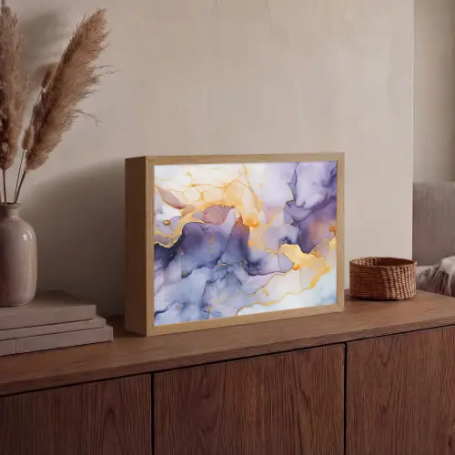 Marmer - Paars - Lila - Goud - Abstract Light Box met batterij (Wandlamp) middel -sfeer2