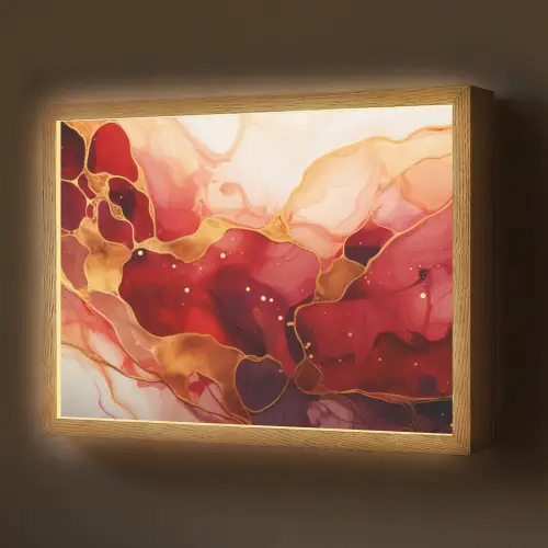 Marmer - Rood - Goud - Modern - Abstract Light Box met batterij (Wandlamp) middel -z3d_website