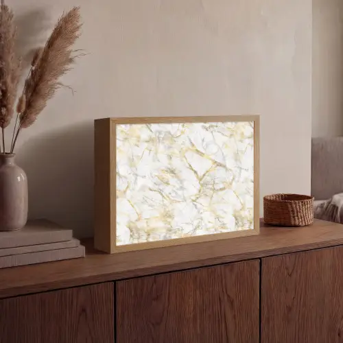 Marmer - Wit - Expressief - Goudaccenten Light Box met batterij (Wandlamp) middel 907 -sfeer2
