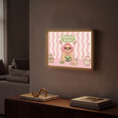 Matcha - Hond - Roze - Groen Light Box met batterij (Wandlamp) middel -sfeer1