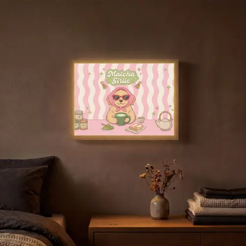 Matcha - Hond - Roze - Groen Light Box met batterij (Wandlamp) middel -sfeer4