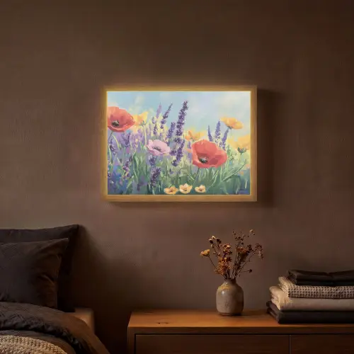 Weide - Bloemen - Kleurrijk Light Box met batterij (Wandlamp) middel -sfeer4