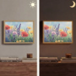 Weide - Bloemen - Kleurrijk Light Box met batterij (Wandlamp) middel -sfeer3