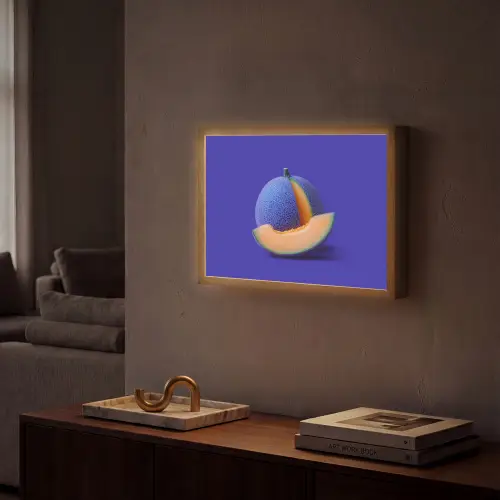 Meloen - Blauw - Oranje - Kunstzinnig Light Box met batterij (Wandlamp) middel -sfeer1