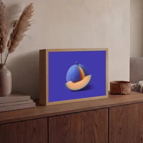 Meloen - Blauw - Oranje - Kunstzinnig Light Box met batterij (Wandlamp) middel -sfeer2