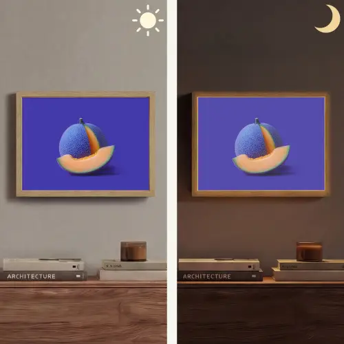 Meloen - Blauw - Oranje - Kunstzinnig Light Box met batterij (Wandlamp) middel -sfeer3