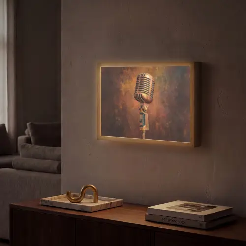 Microfoon - Bruin - Klassiek Light Box met batterij (Wandlamp) middel -sfeer1