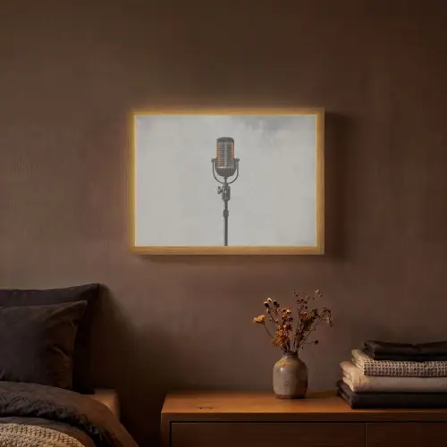Microfoon - Vintage - Illustratie - Grijs Light Box met batterij (Wandlamp) middel -sfeer4