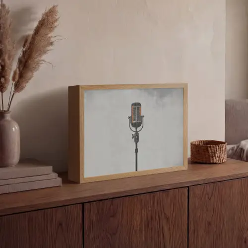 Microfoon - Vintage - Illustratie - Grijs Light Box met batterij (Wandlamp) middel -sfeer2