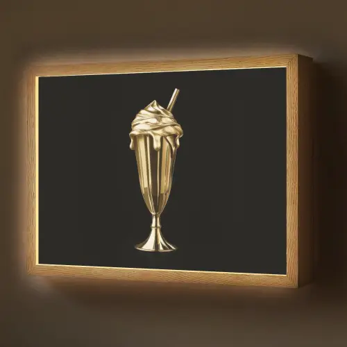 Milkshake - Goud - Drinken - Zwart Light Box met batterij (Wandlamp) middel -z3d_website