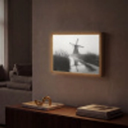 Molen - Weerspiegeling - Landschap - Water Light Box met batterij (Wandlamp) middel -sfeer1