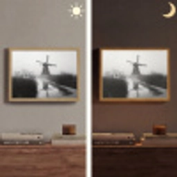 Molen - Weerspiegeling - Landschap - Water Light Box met batterij (Wandlamp) middel -sfeer3