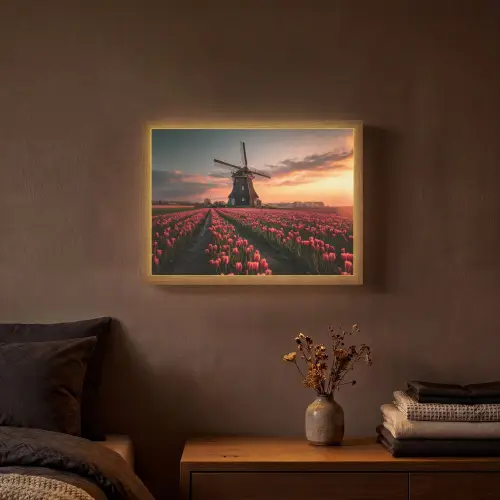 Molen - Zonsondergang - Tulpen - Rood Light Box met batterij (Wandlamp) middel -sfeer4