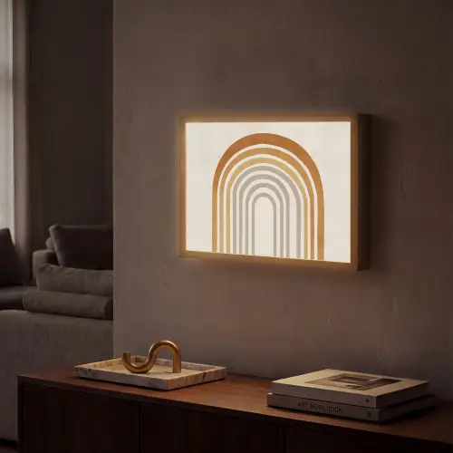 Minimalistisch - Boog - Lijnen - Beige Light Box met batterij (Wandlamp) middel -sfeer1